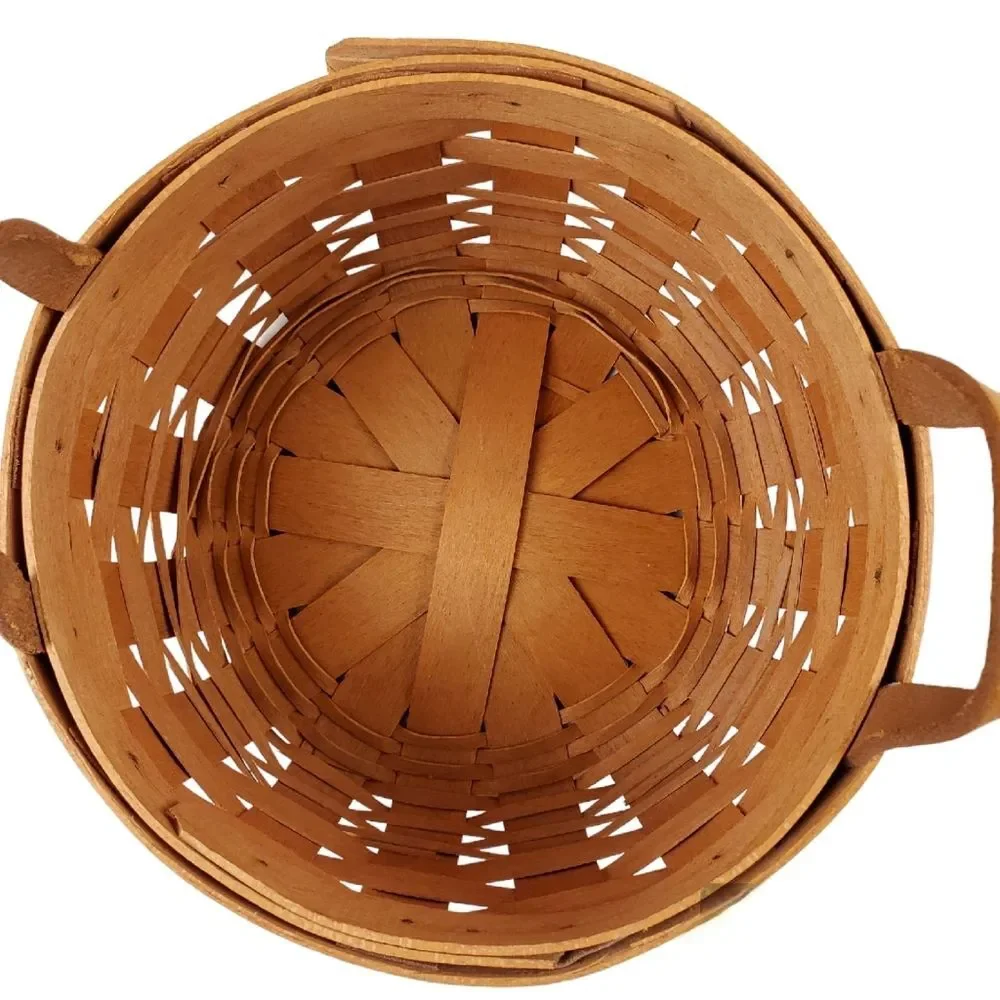 LONGABERGER Round Leather Handles Basket with Plastic Protector